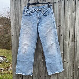 Vintage Abercrombie Jeans Size 14 Light Wash Distressed Raw Hem Y2K Classic